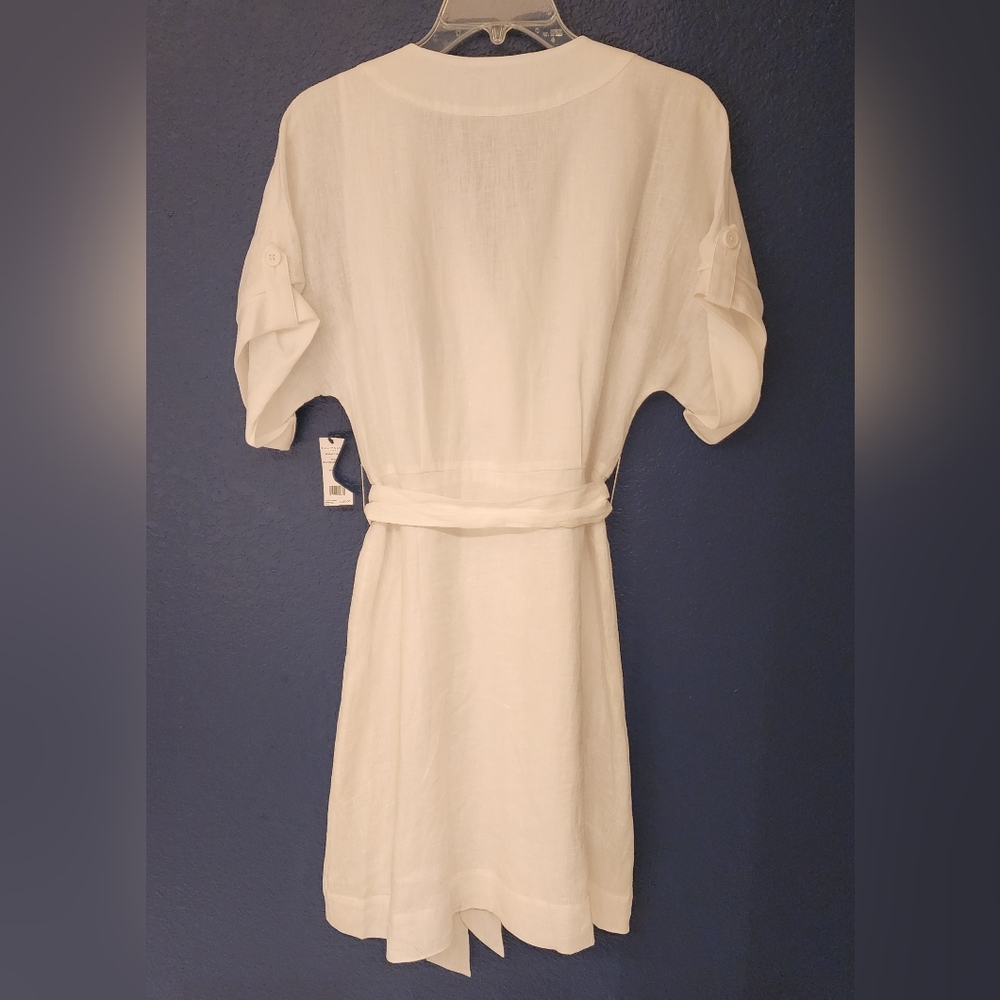 EQUIPMENT Bernyce Belted Linen Mini Dress In White Size 4 - Picture 6 of 16